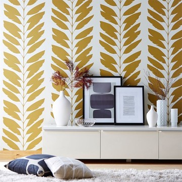 Scion-Lohko-Wallpaper-Malra-wallpaper-leaf-botanical-wallpaper-gold-cream-stripe-wallpaper
