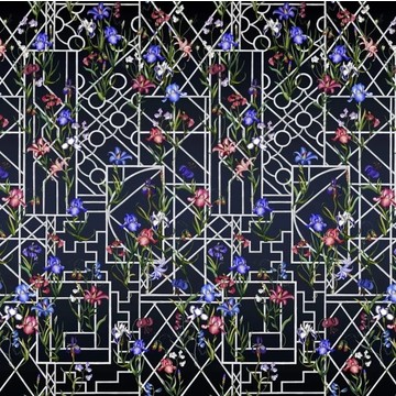 FRETWORK GARDEN PANORAMIC INDIGO