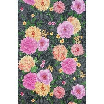 Duchess Garden Charcoal/Fuchsia/Saffron W7147-02