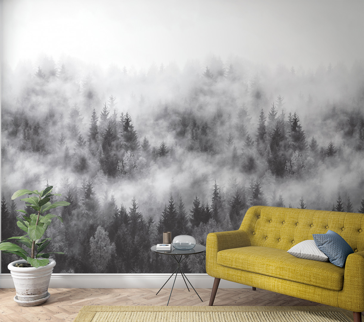 Misty Spruce Forest Black & White 47268 (paneeli) - Luonto ...