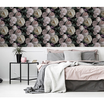 909900 Highgrove Floral Charcoal makuuhuone2