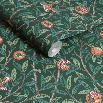 BIRD & POMEGRANATE DEEP GREEN wave