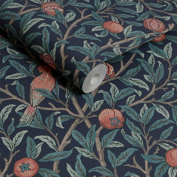 BIRD & POMEGRANATE NAVY BLUE wave